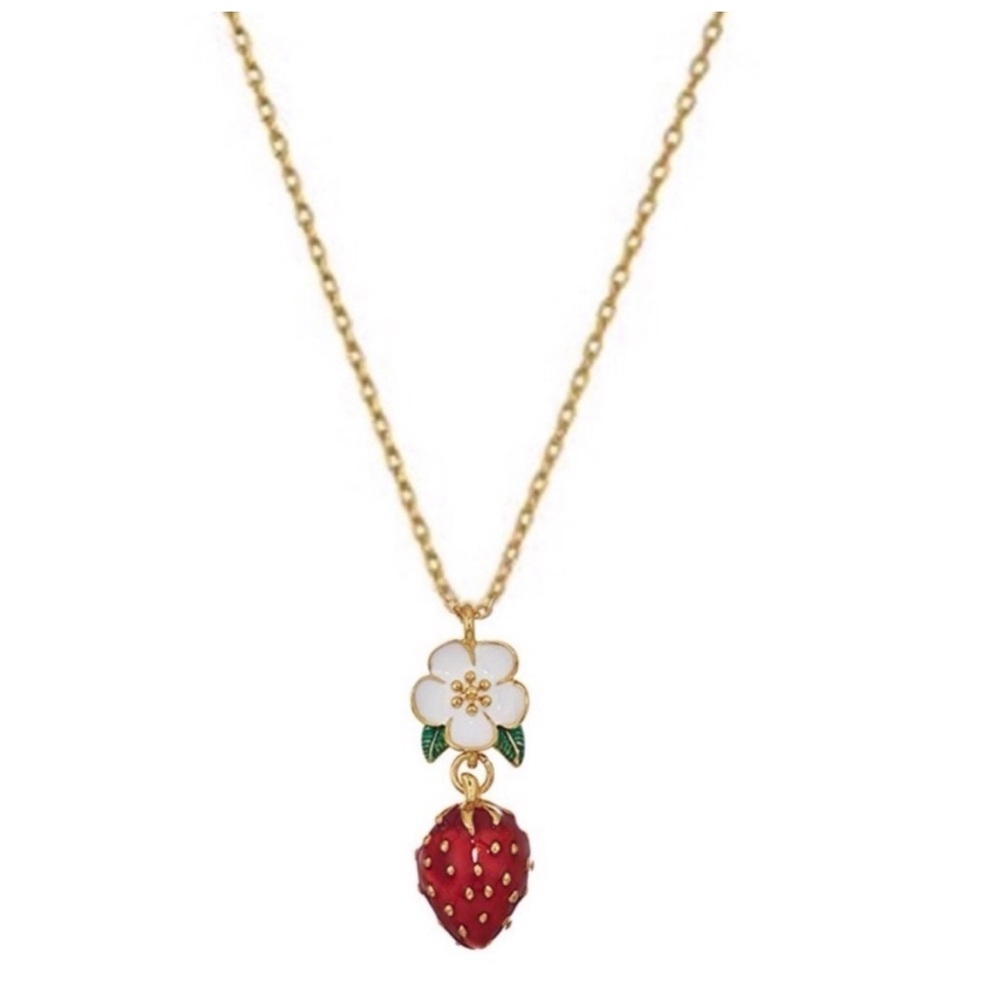 Kate Spade Gold Necklace with Red Strawberry and White Daisy 🌼